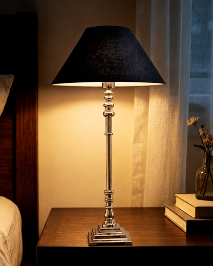 Modern Aluminium Chrome Finish Buffet Table Lamp, Cone Shade