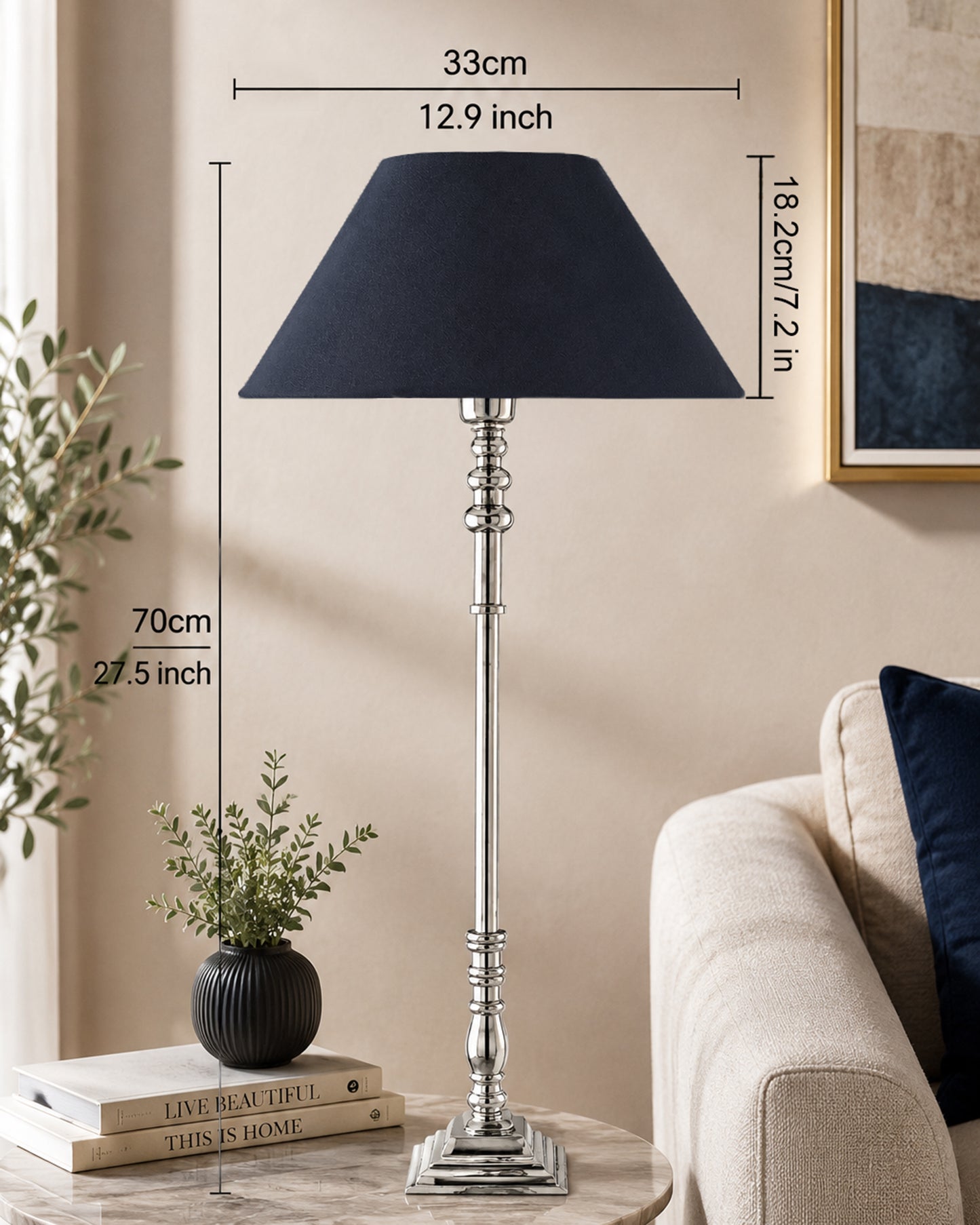Modern Aluminium Chrome Finish Buffet Table Lamp, Cone Shade