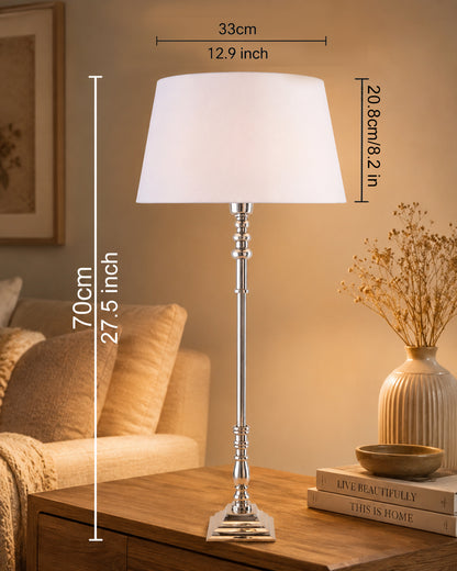 Modern Aluminium Chrome Finish Buffet Table Lamp, Drum Shade
