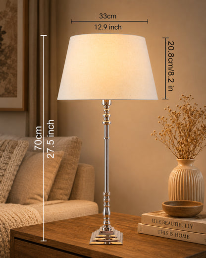 Modern Aluminium Chrome Finish Buffet Table Lamp, Drum Shade