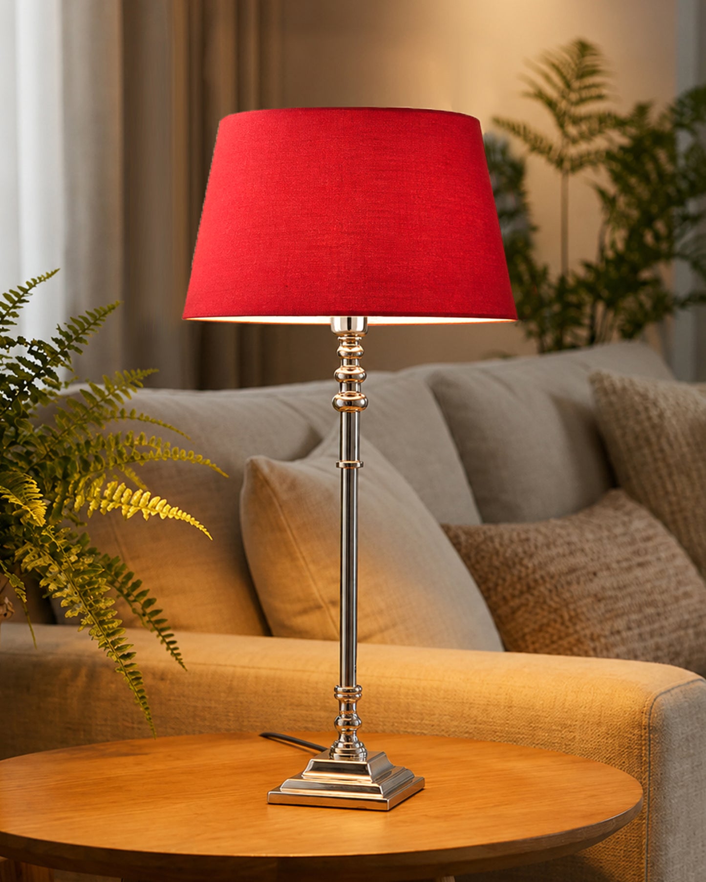 Modern Aluminium Chrome Finish Buffet Table Lamp, Drum Shade