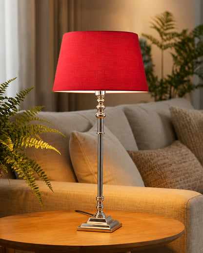 Modern Aluminium Chrome Finish Buffet Table Lamp, Drum Shade