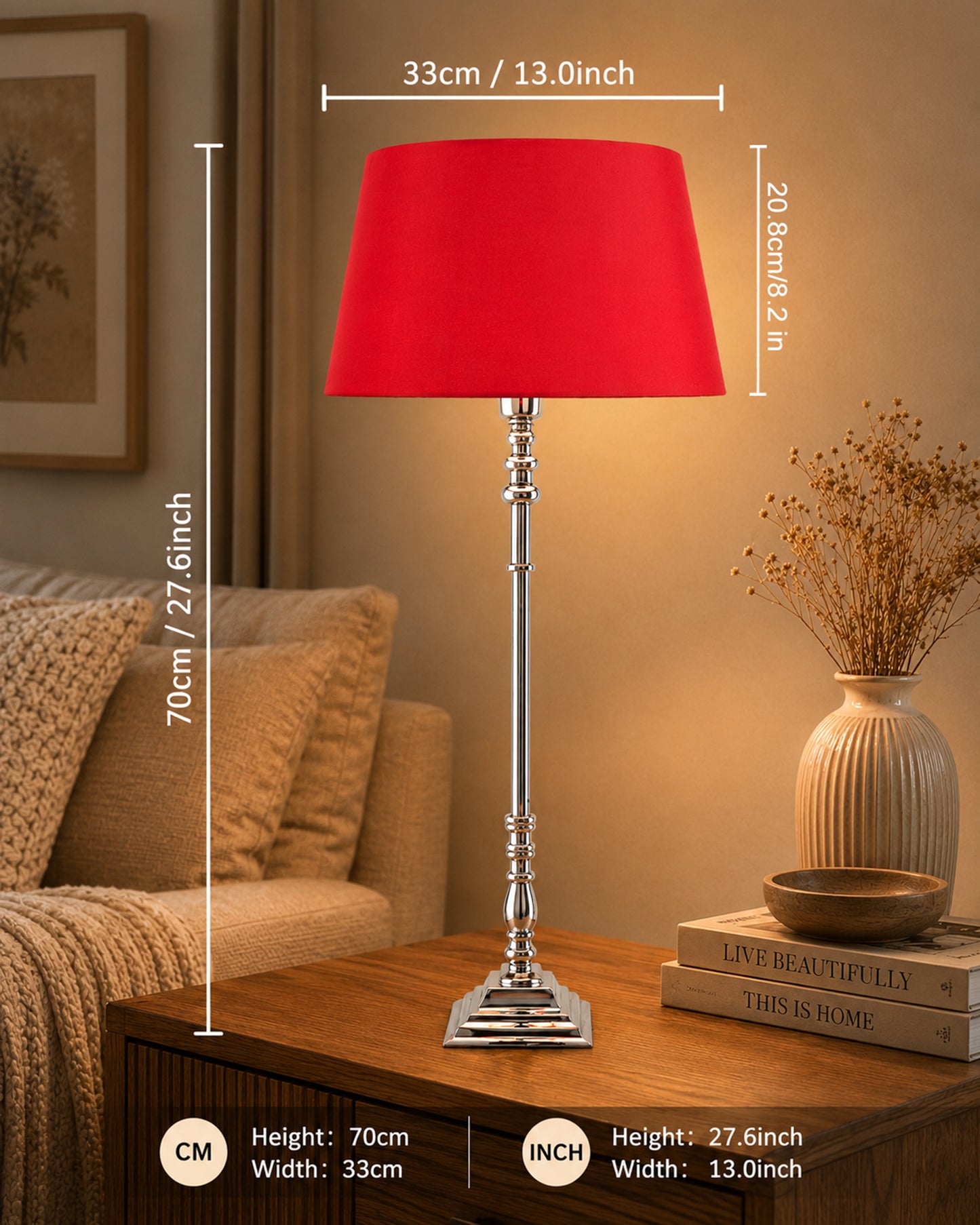 Modern Aluminium Chrome Finish Buffet Table Lamp, Drum Shade