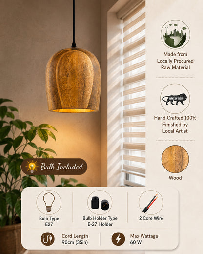 Modern Bucket Shape Natural Wooden Pendant Light Fixture, Home Kitchen Desk Dining Room, Rustic hanging Light, E27