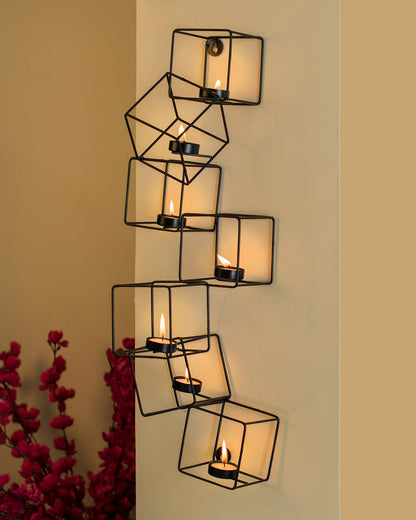 Decorative Metal Wall Sconce 7 Cubic Tea Light Architectural Candle Holder,Contemporary Home Décor
