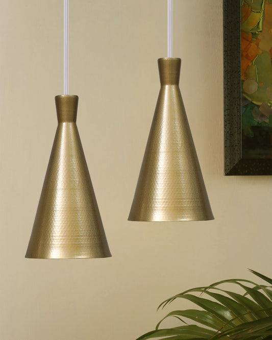 E26/E27 Single Head Metal Cone Shade Pendant Vintage Hanging Ceiling Light, Golden Set of 2