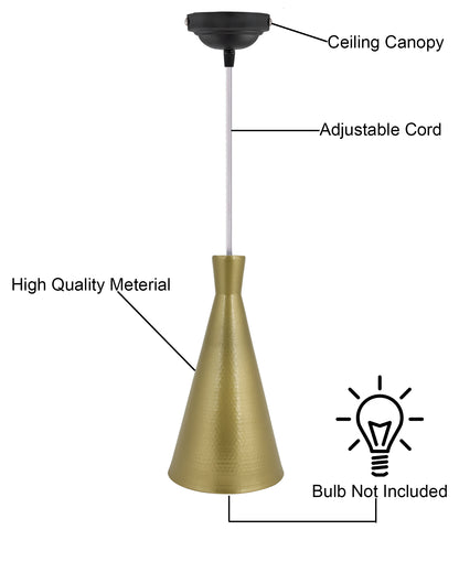 E26/E27 Single Head Metal Cone Shade Pendant Vintage Hanging Ceiling Light, Golden Set of 2