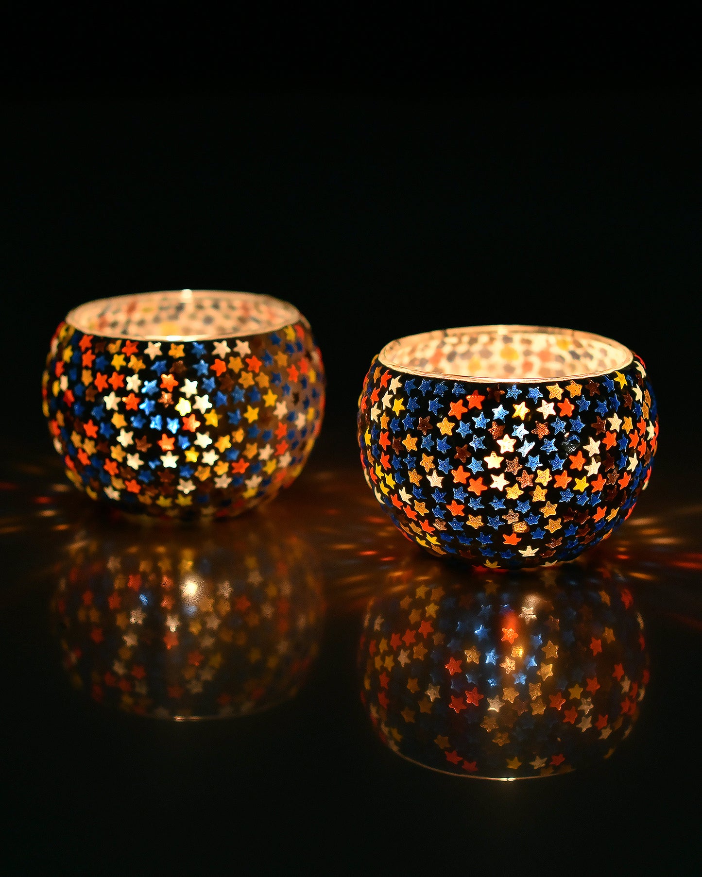 Moroccan Glass Mosaic Candle Holder, Tea Light holder Votive, Set of 2