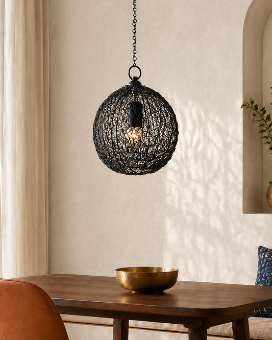 Classic Twisted Wire Round Hanging Pendant Light, Black Hanging Fixture Lamp