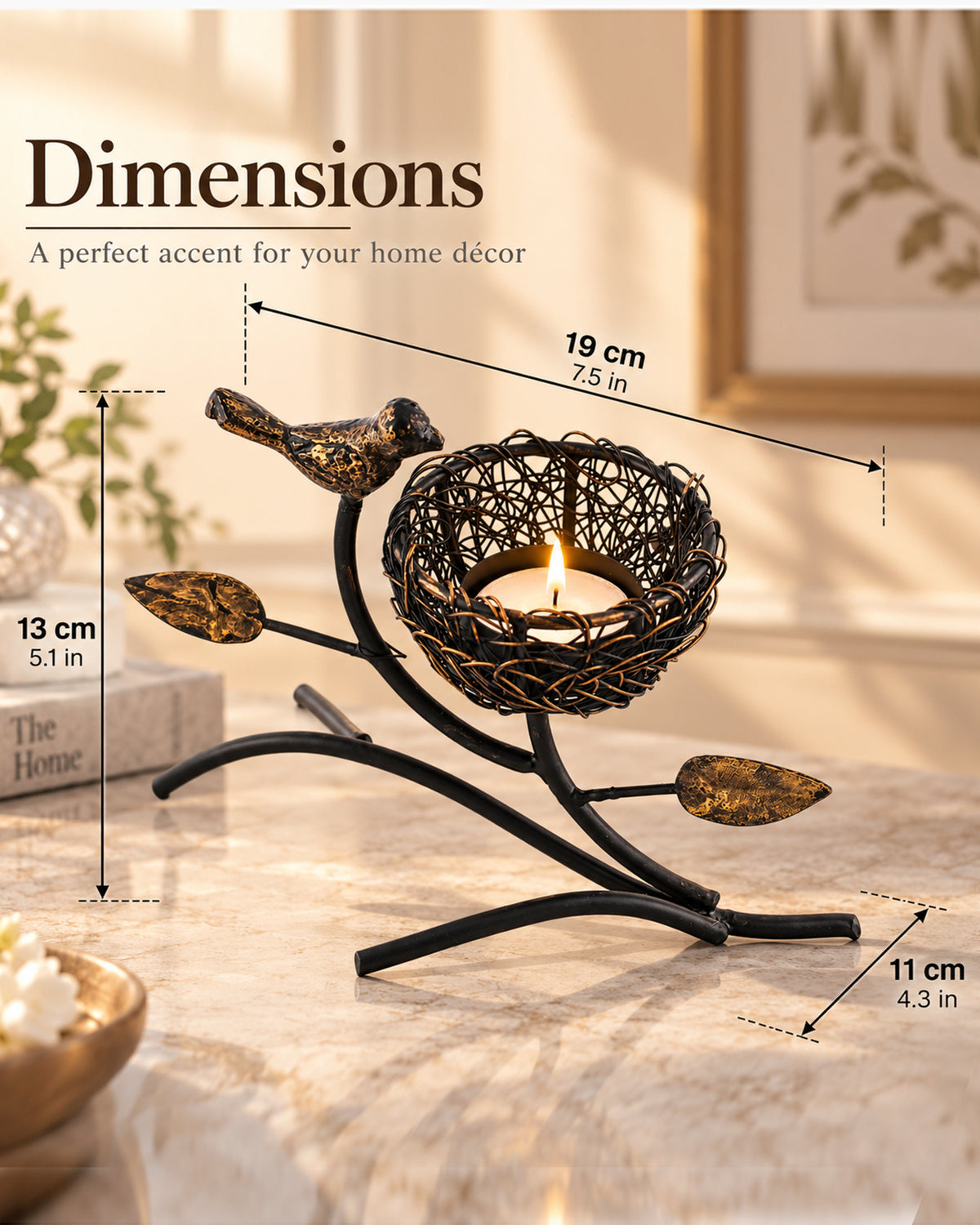 Homesake® Decorative Bird with Nest Table Tea Light Holder, Wedding Dining Table Romatic Candle Light Wax Diya Centerpiecec