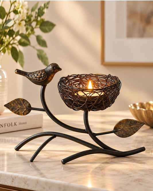 Homesake® Decorative Bird with Nest Table Tea Light Holder, Wedding Dining Table Romatic Candle Light Wax Diya Centerpiecec