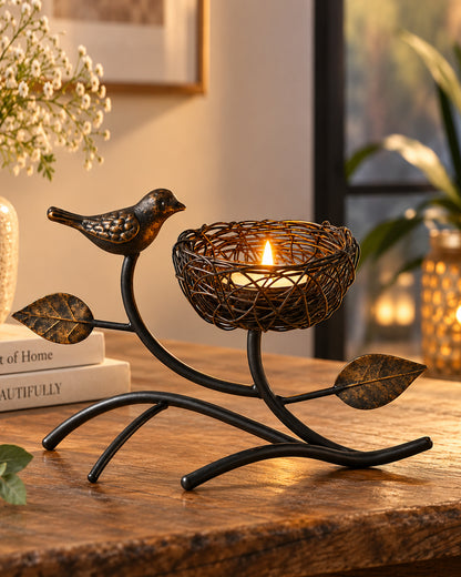 Homesake® Decorative Bird with Nest Table Tea Light Holder, Wedding Dining Table Romatic Candle Light Wax Diya Centerpiecec
