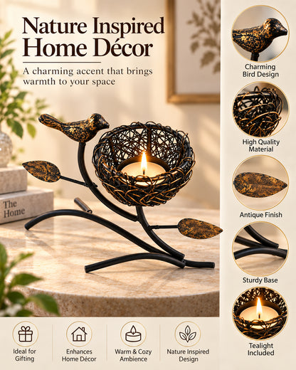 Homesake® Decorative Bird with Nest Table Tea Light Holder, Wedding Dining Table Romatic Candle Light Wax Diya Centerpiecec