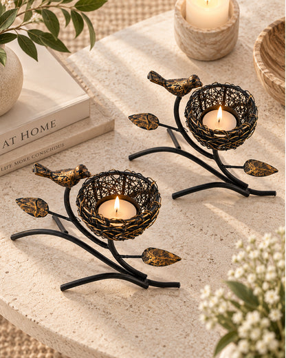 Homesake® Decorative Bird with Nest Table Tea Light Holder, Wedding Dining Table Romatic Candle Light Wax Diya Centerpiecec