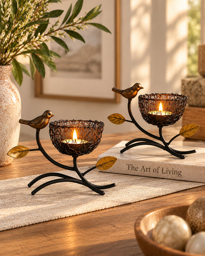 Homesake® Decorative Bird with Nest Table Tea Light Holder, Wedding Dining Table Romatic Candle Light Wax Diya Centerpiecec