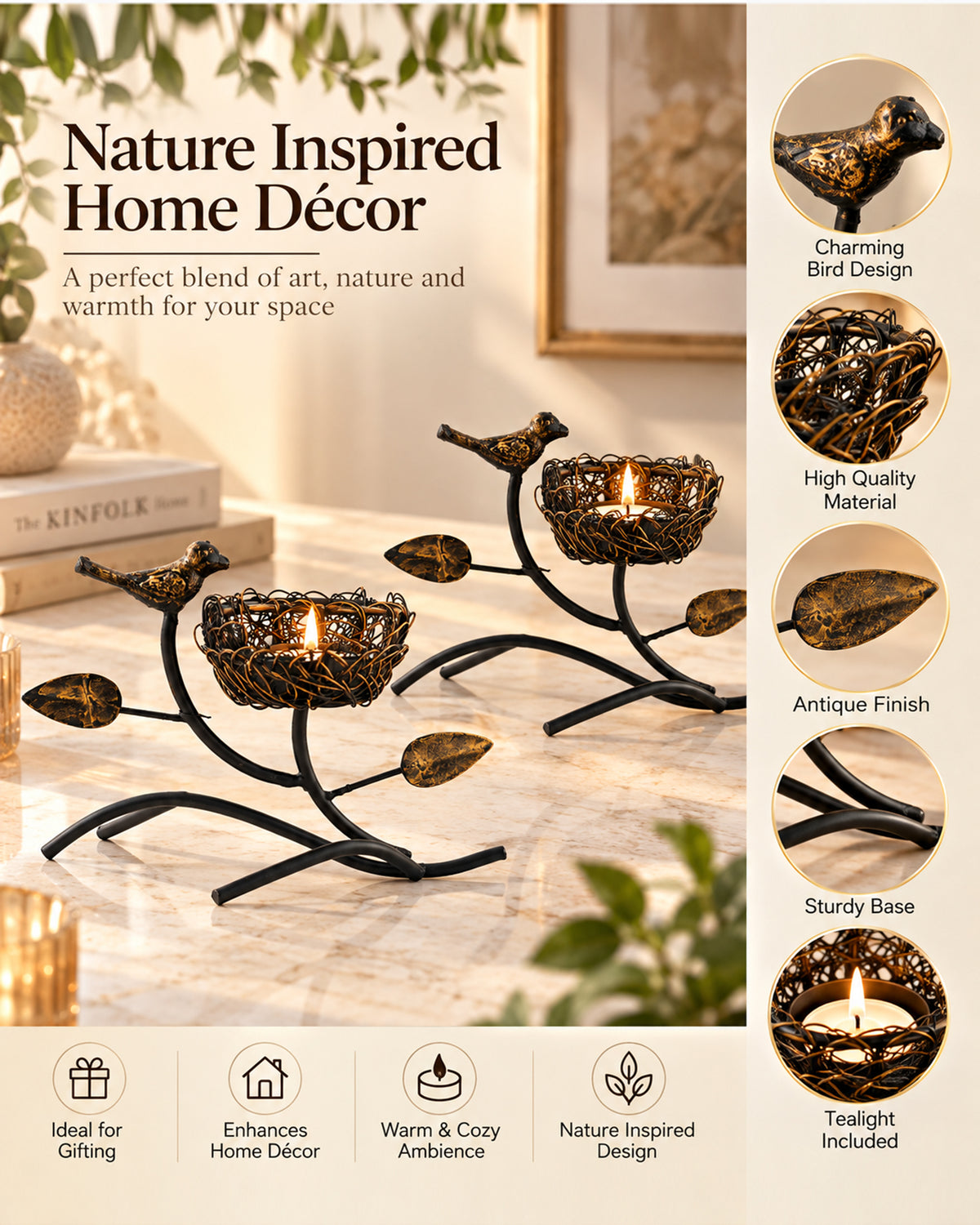 Homesake® Decorative Bird with Nest Table Tea Light Holder, Wedding Dining Table Romatic Candle Light Wax Diya Centerpiecec
