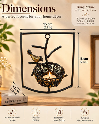 Homesake® Decorative Wall Bird with Nest Leaf Tealight Holder, Antique Metal Wall Scone Candle Holder, Wall Decoration for Living Room Bedroom
