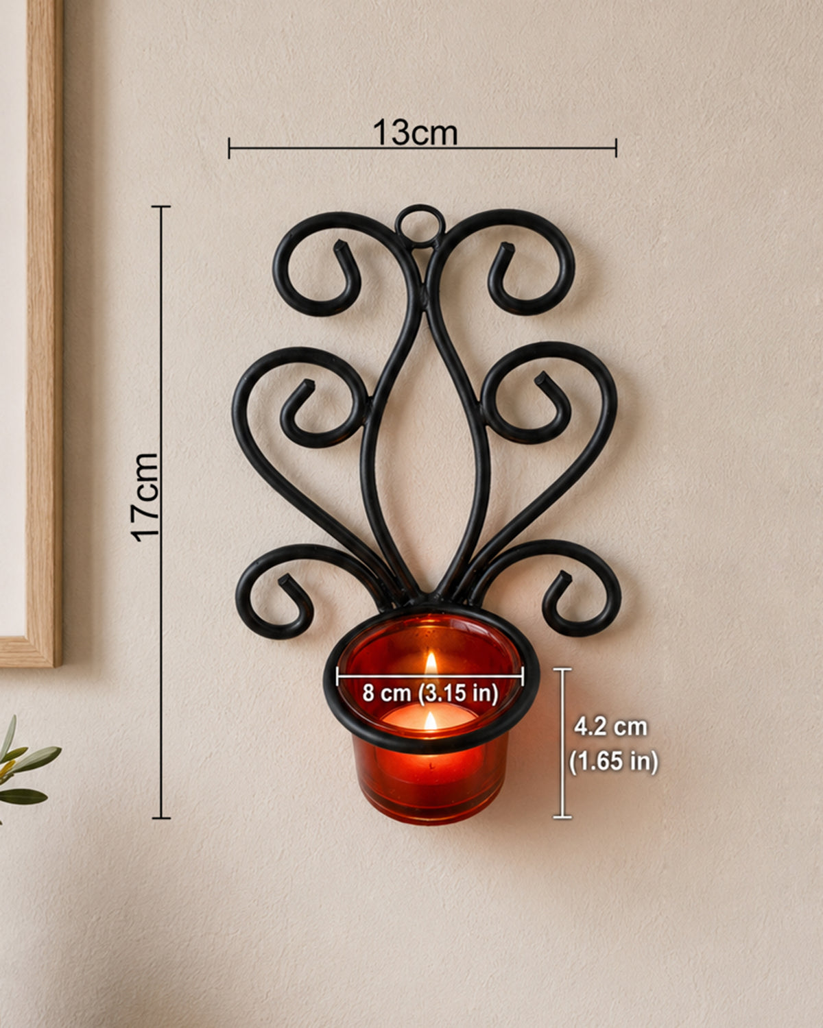 Modern Art Large Wall Sconce with Glass Votive Candle Tealight Holders,Set of 2, Antique Metal Wall Scone Candles