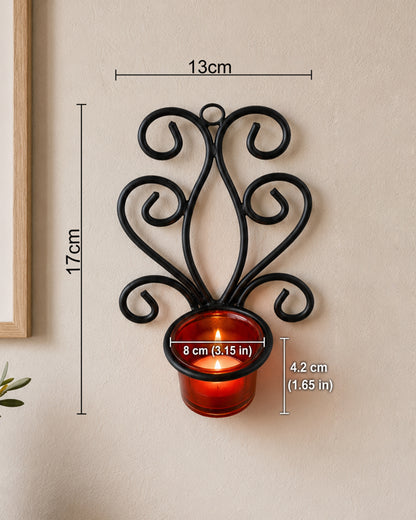 Modern Art Large Wall Sconce with Glass Votive Candle Tealight Holders,Set of 2, Antique Metal Wall Scone Candles