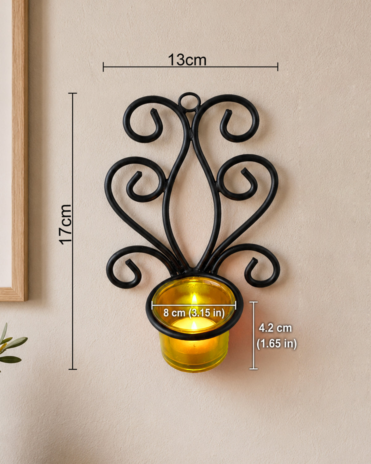 Modern Art Large Wall Sconce with Glass Votive Candle Tealight Holders,Set of 2, Antique Metal Wall Scone Candles