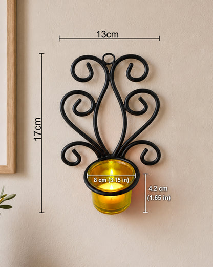 Modern Art Large Wall Sconce with Glass Votive Candle Tealight Holders,Set of 2, Antique Metal Wall Scone Candles