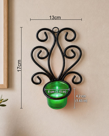 Modern Art Large Wall Sconce with Glass Votive Candle Tealight Holders,Set of 2, Antique Metal Wall Scone Candles