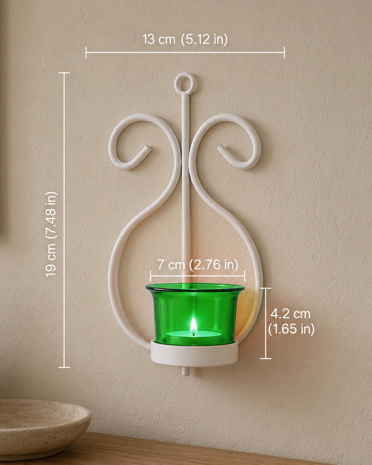Set of 2 Decorative White Wall Sconce/Candle Holder With Red Glass and Free T-light Candles