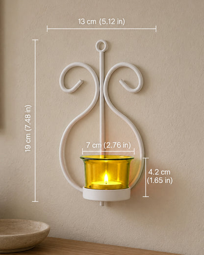 Set of 2 Decorative White Wall Sconce/Candle Holder With Red Glass and Free T-light Candles