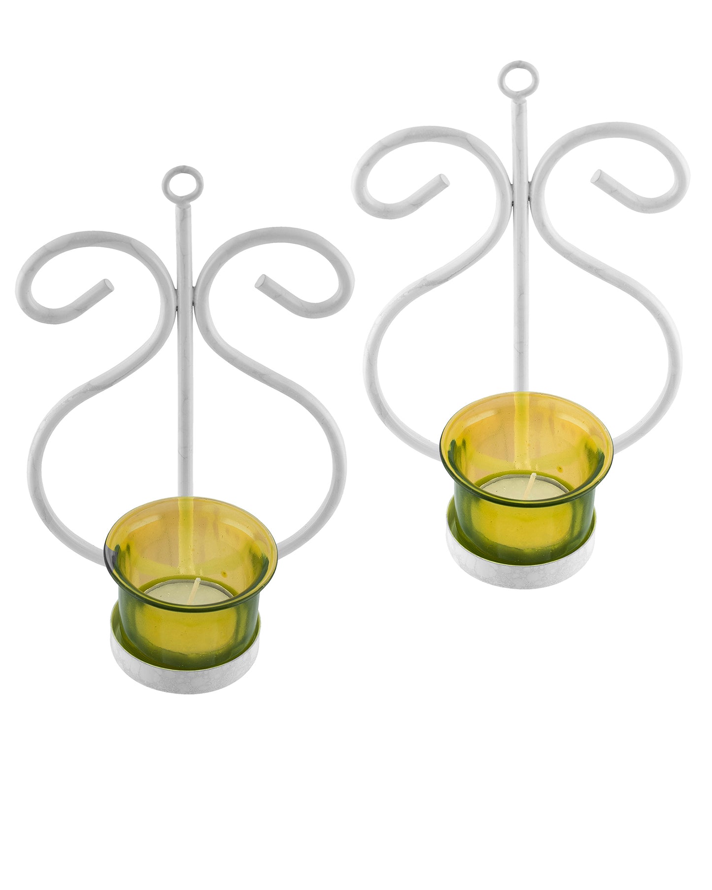 Set of 2 Decorative White Wall Sconce/Candle Holder With Red Glass and Free T-light Candles