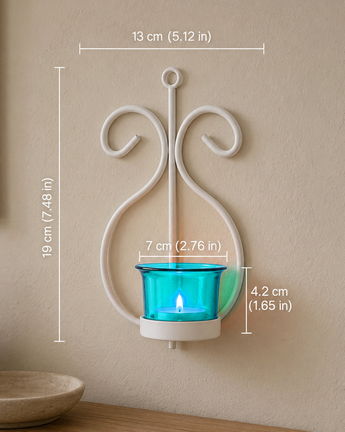 Set of 2 Decorative White Wall Sconce/Candle Holder With Red Glass and Free T-light Candles