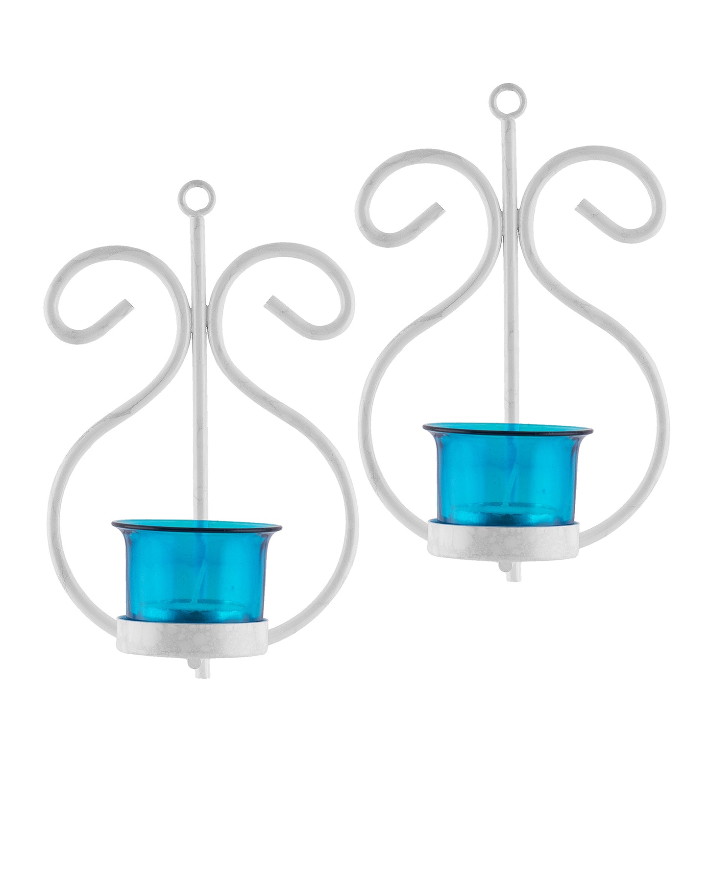 Set of 2 Decorative White Wall Sconce/Candle Holder With Red Glass and Free T-light Candles