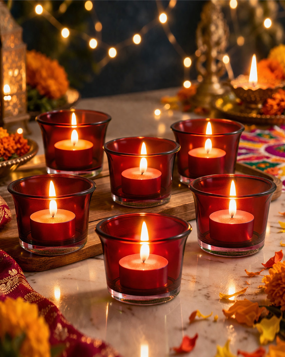 Collar Glass Tea Light Candle Holder, Set of 6