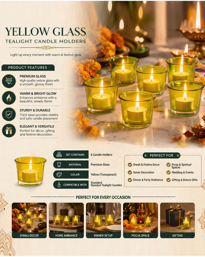 Collar Glass Tea Light Candle Holder, Set of 6