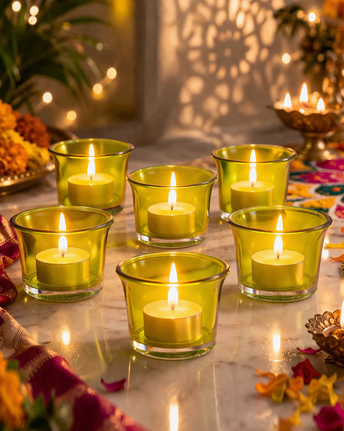 Collar Glass Tea Light Candle Holder, Set of 6
