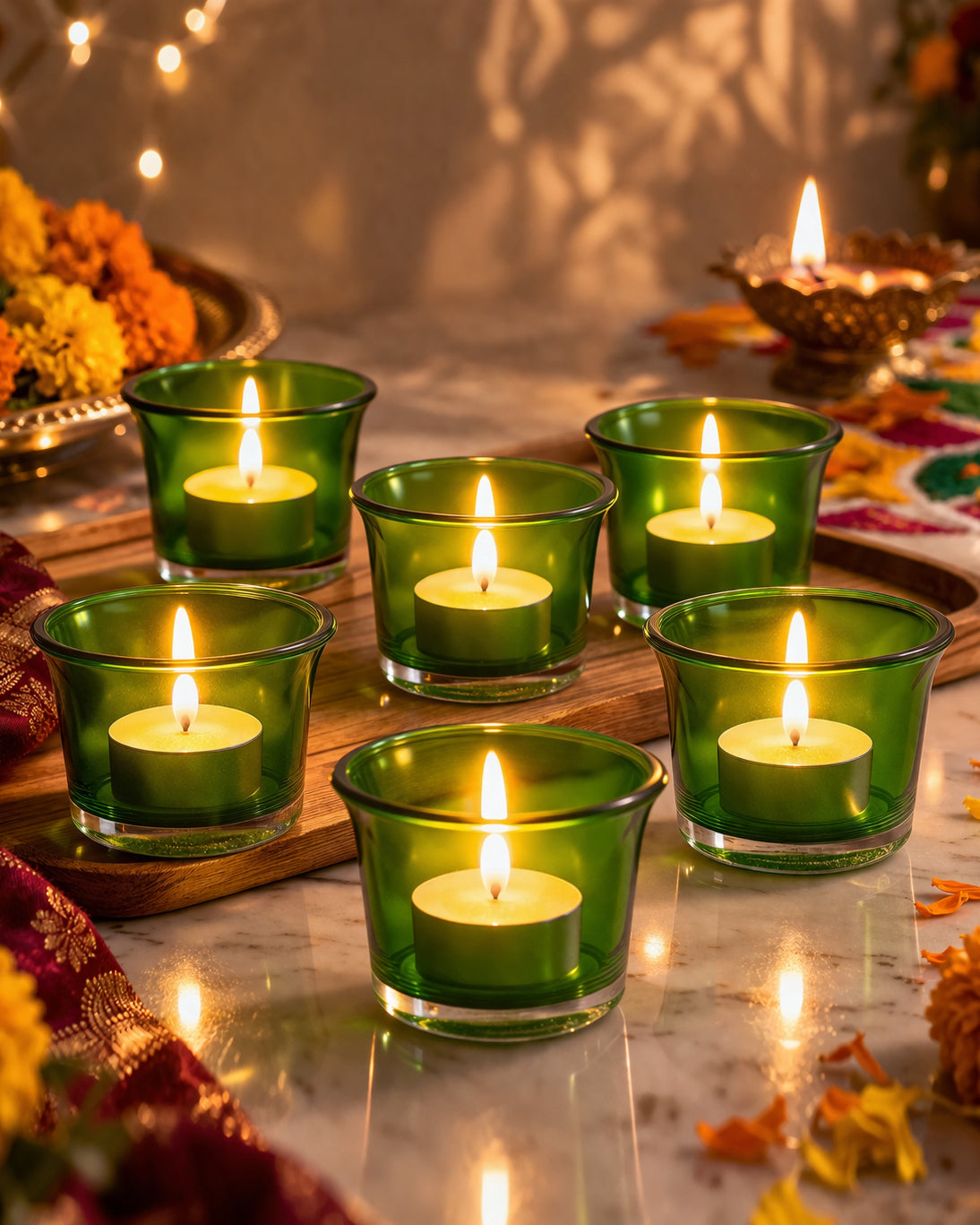 Collar Glass Tea Light Candle Holder, Set of 6