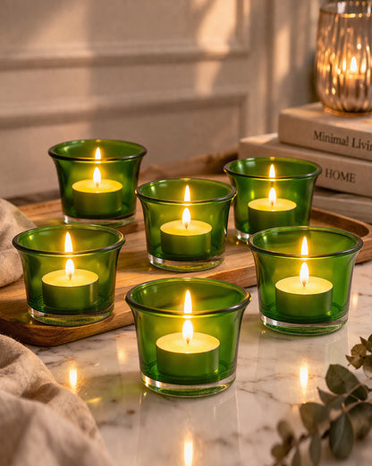 Collar Glass Tea Light Candle Holder, Set of 6