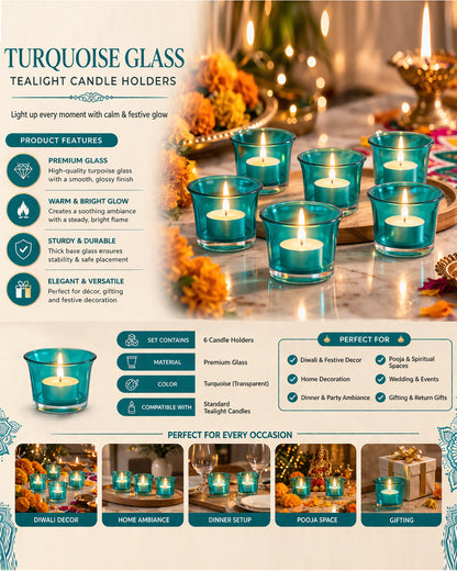 Collar Glass Tea Light Candle Holder, Set of 6