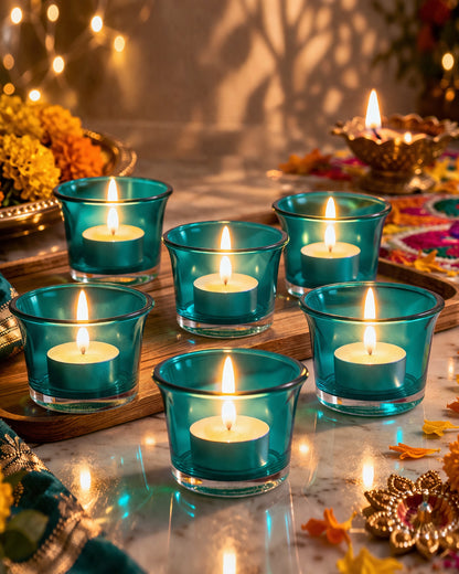 Collar Glass Tea Light Candle Holder, Set of 6