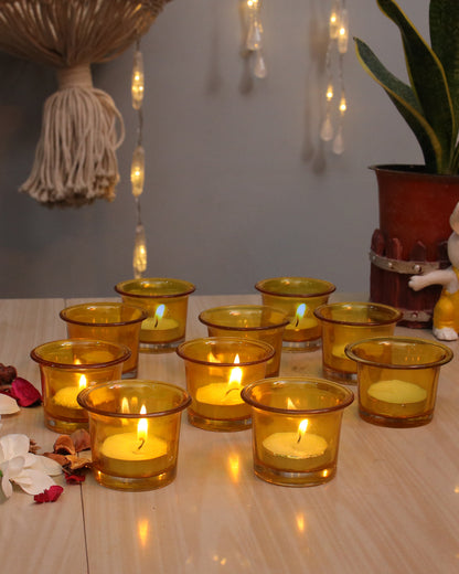 Collar Glass Tea Light Candle Holder, Set of 10