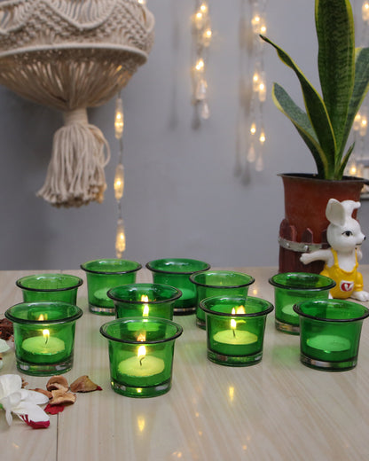 Collar Glass Tea Light Candle Holder, Set of 10