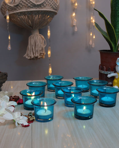 Collar Glass Tea Light Candle Holder, Set of 10