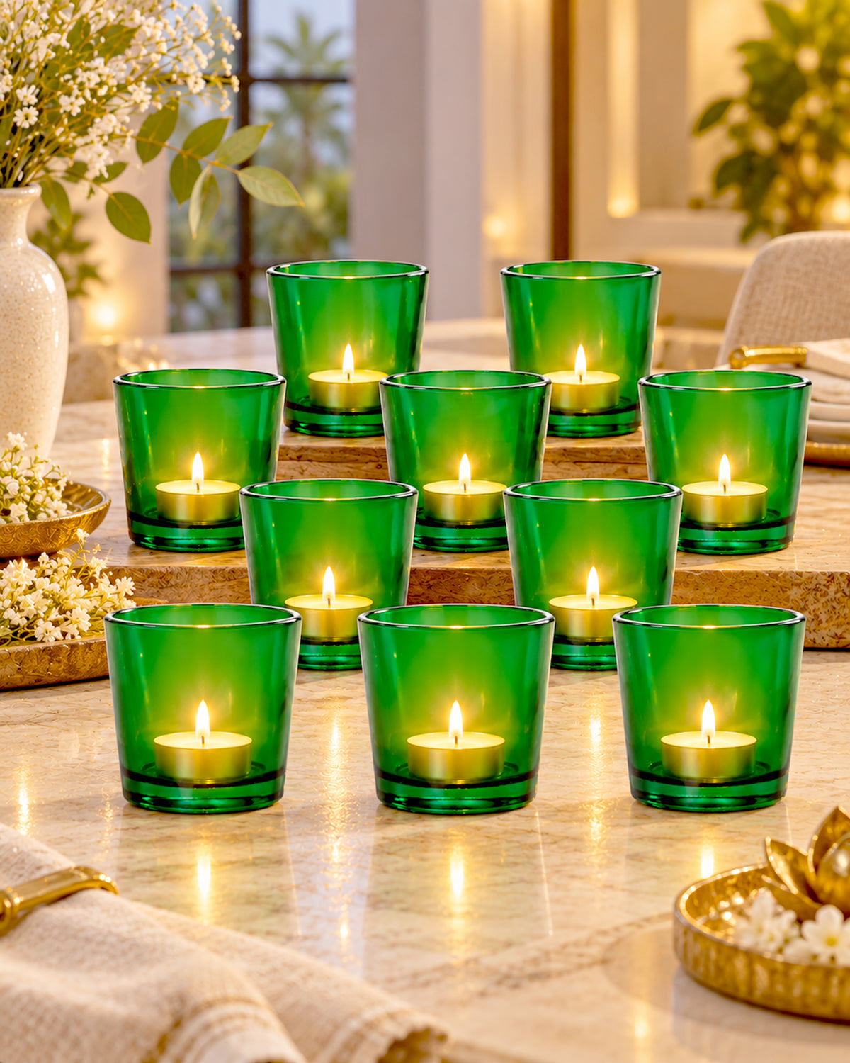 Homesake® Glass Candle Holder Stand With Candle, Pack of 10