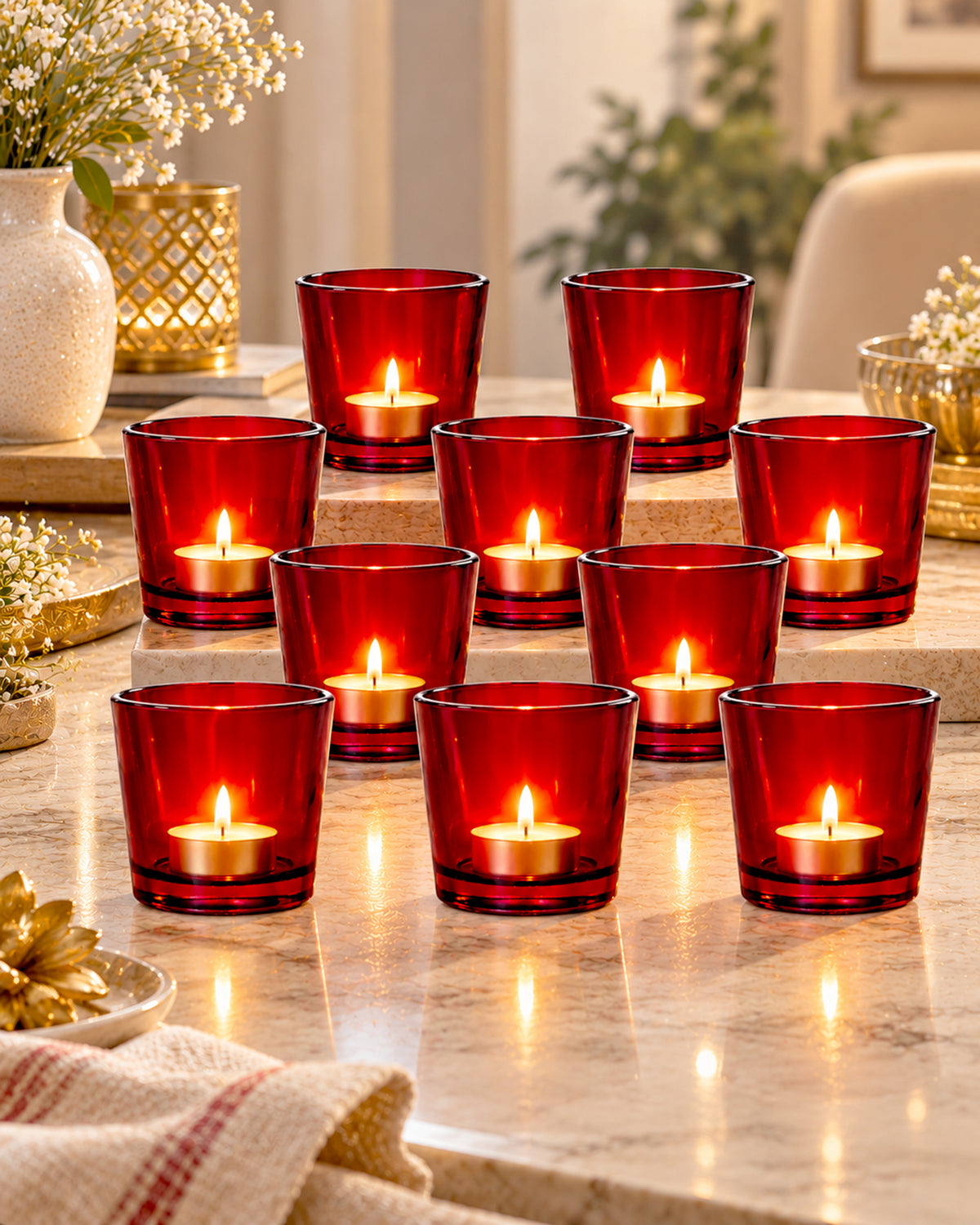 Homesake® Glass Candle Holder Stand With Candle, Pack of 10