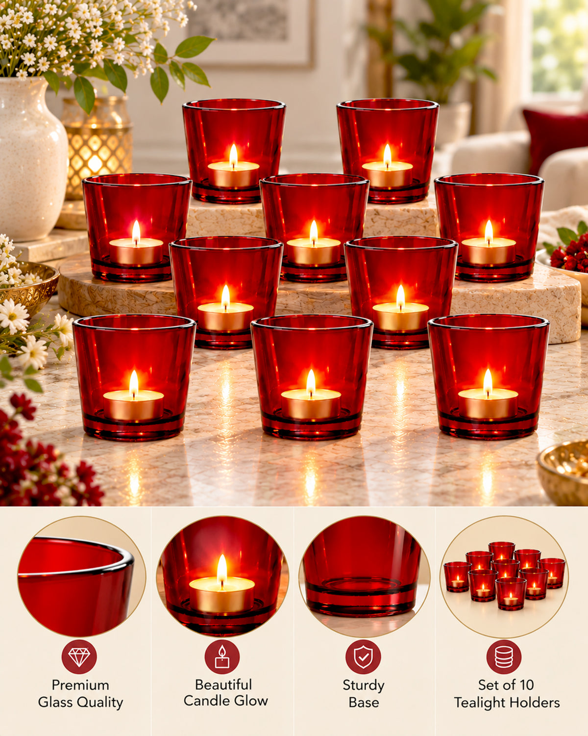 Homesake® Glass Candle Holder Stand With Candle, Pack of 10