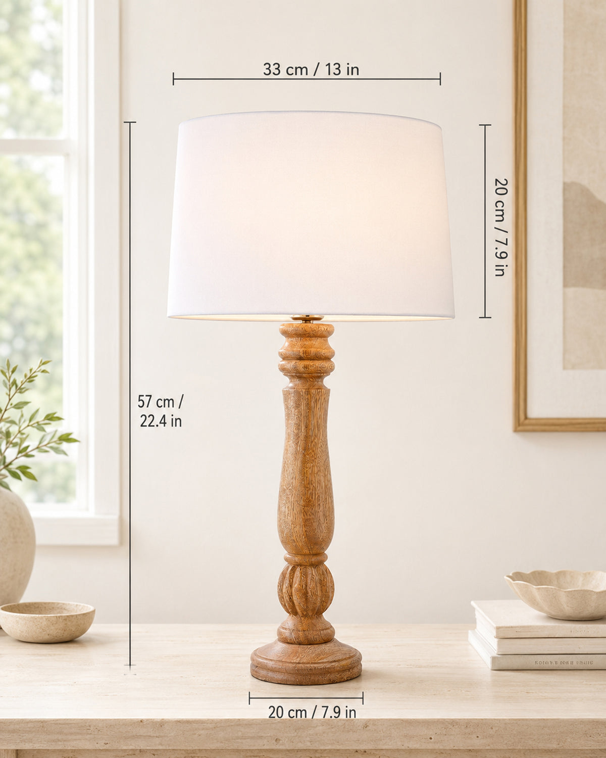 Classic Victorian Natural Wood Table Lamp With Shade