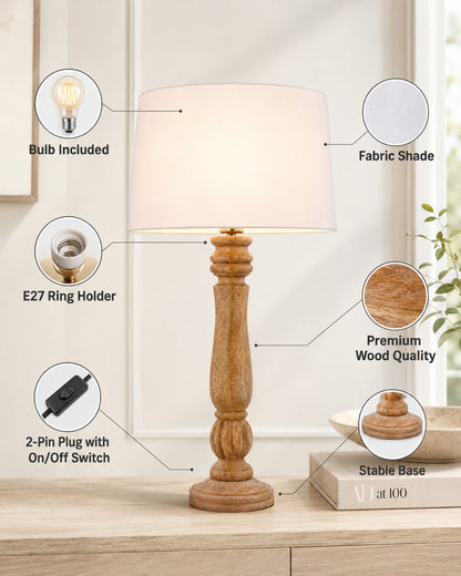 Classic Victorian Natural Wood Table Lamp With Shade
