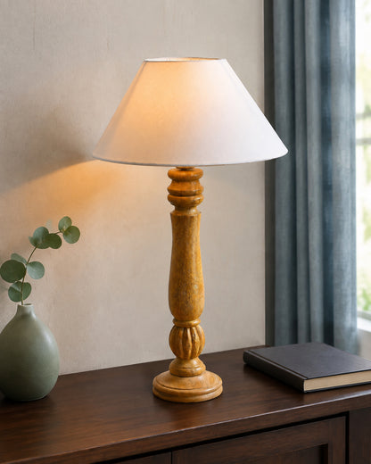 Classic Victorian Natural Wood Table Lamp With Shade