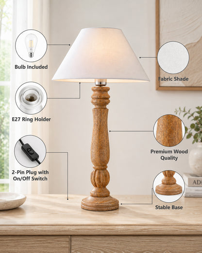 Classic Victorian Natural Wood Table Lamp With Shade