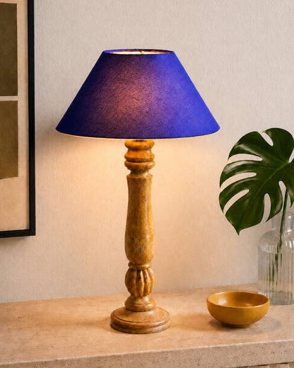 Classic Victorian Natural Wood Table Lamp With Shade