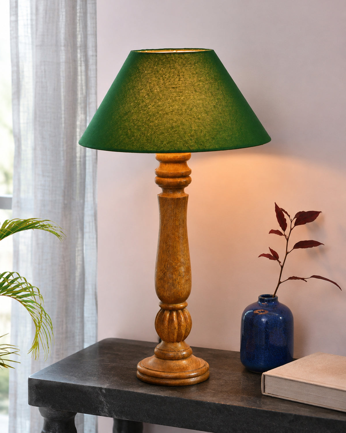 Classic Victorian Natural Wood Table Lamp With Shade